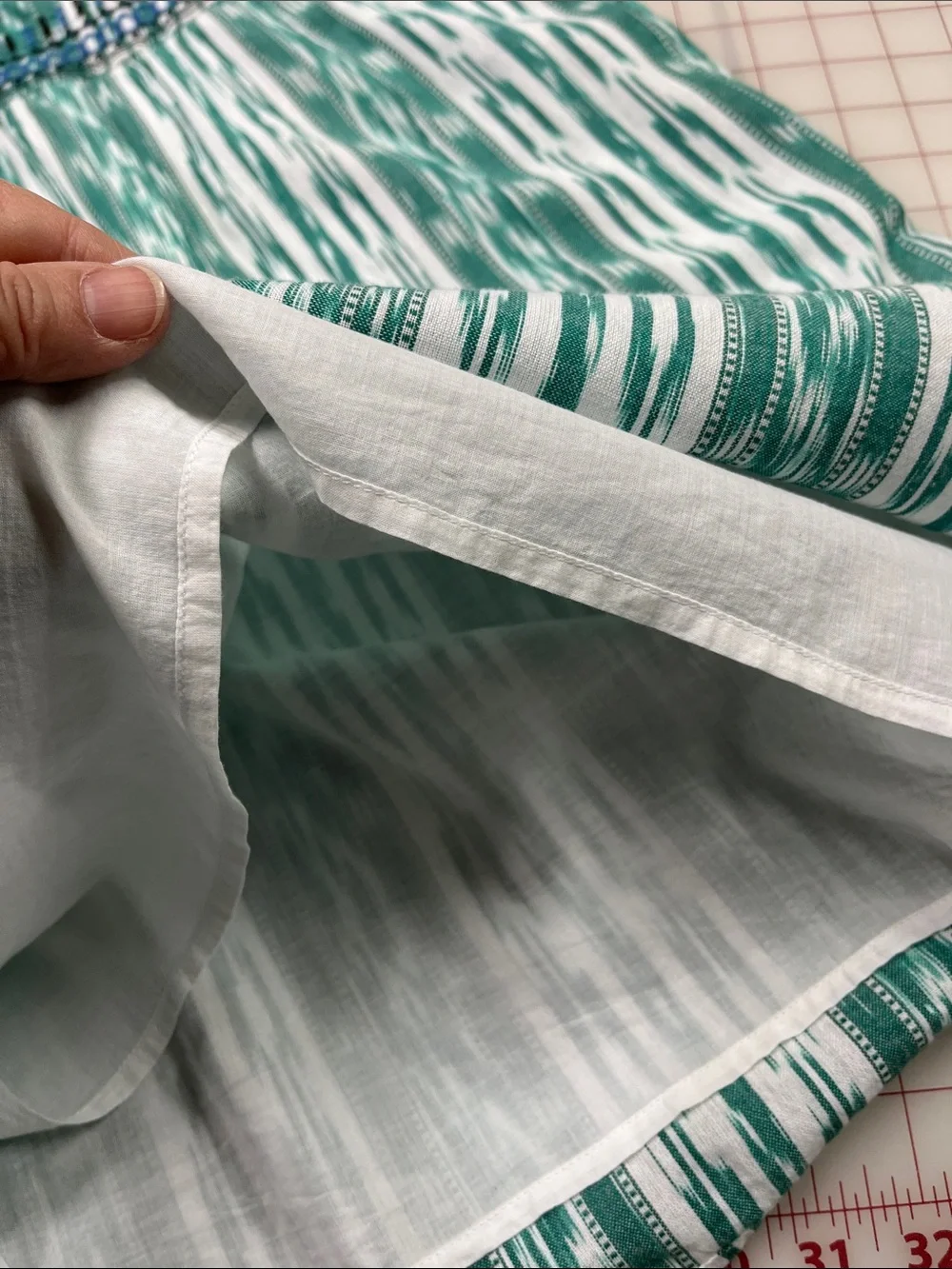J. JILL Summer Casual Sleeveless V-Neck Embroidered Teal & White Print Dress LP